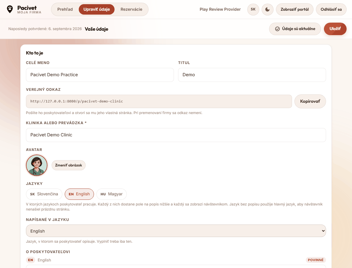The form for editing your business details