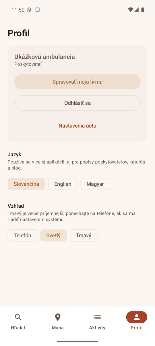 Profile screen with the Manage my company button
